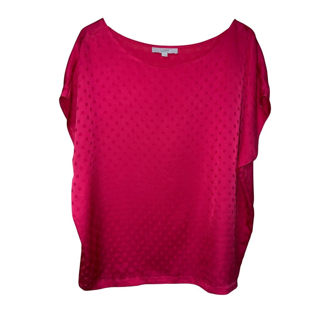 Loft Top Womens X-Large Faux Silk Dolman Sleeve Boxy Subtle Polka Dot Blouse XL